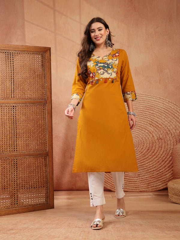 Stylum Women's Mustard Solid Rayon Straight Kurta (MUSTDHARA)