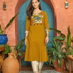 Stylum Women's Mustard Solid Rayon Straight Kurta (MUSTDHARA)