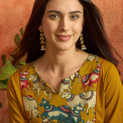 Stylum Women's Mustard Solid Rayon Straight Kurta (MUSTDHARA)