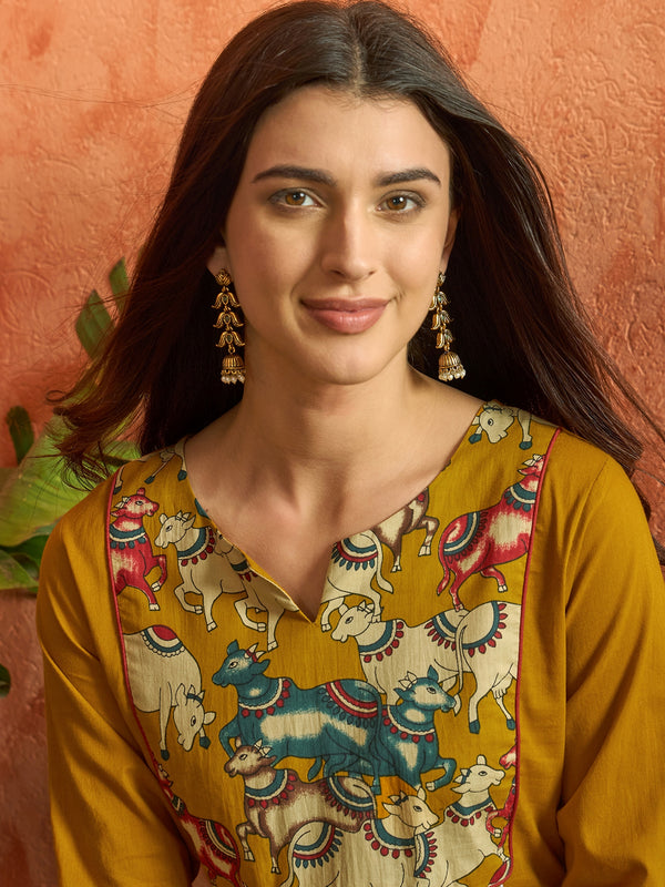 Stylum Women's Mustard Solid Rayon Straight Kurta (MUSTDHARA)