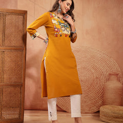 Stylum Women's Mustard Solid Rayon Straight Kurta (MUSTDHARA)