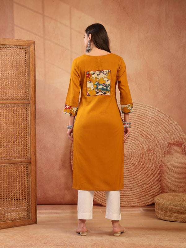 Stylum Women's Mustard Solid Rayon Straight Kurta (MUSTDHARA)