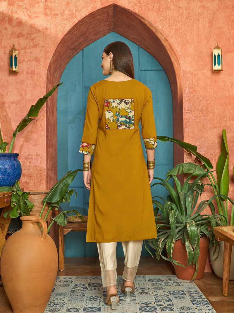 Stylum Women's Mustard Solid Rayon Straight Kurta (MUSTDHARA)