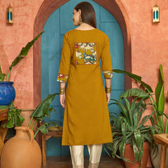 Stylum Women's Mustard Solid Rayon Straight Kurta (MUSTDHARA)