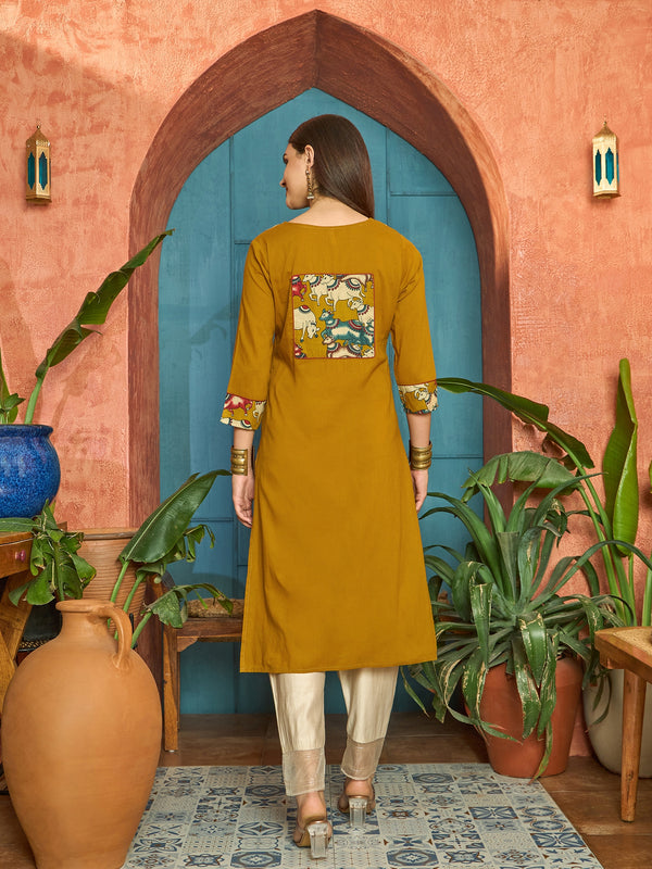 Stylum Women's Mustard Solid Rayon Straight Kurta (MUSTDHARA)