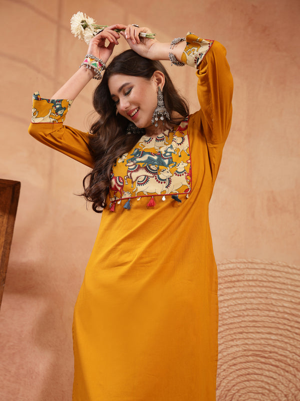 Stylum Women's Mustard Solid Rayon Straight Kurta (MUSTDHARA)
