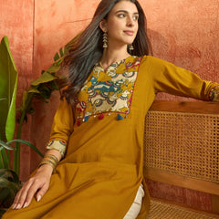 Stylum Women's Mustard Solid Rayon Straight Kurta (MUSTDHARA)