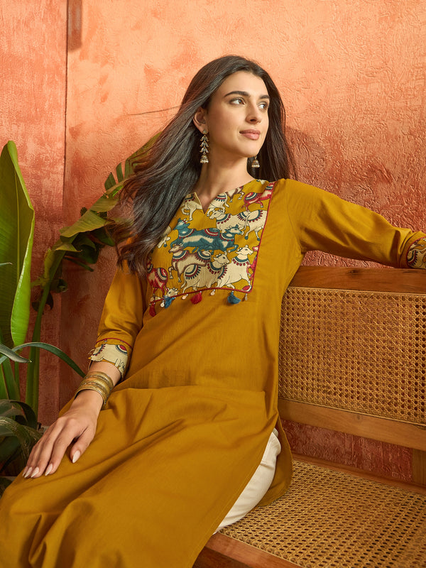 Stylum Women's Mustard Solid Rayon Straight Kurta (MUSTDHARA)