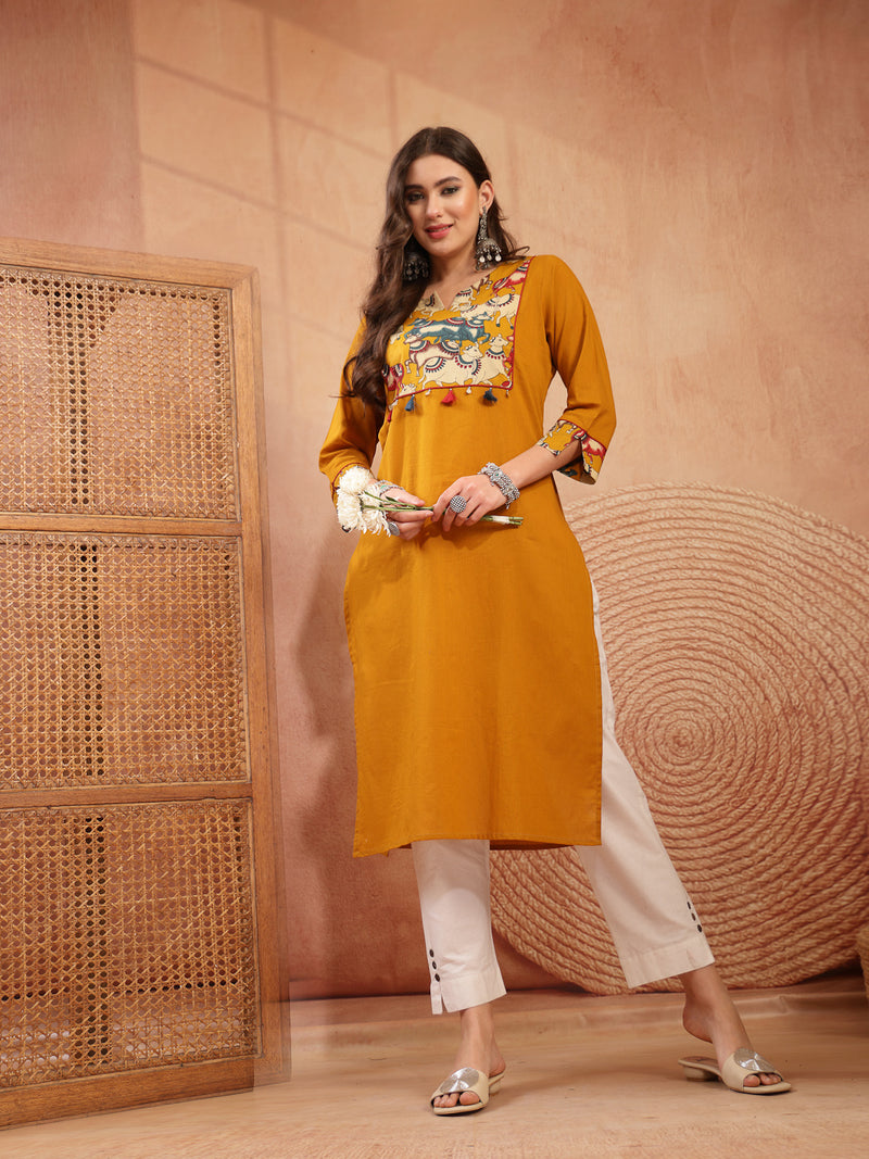 Stylum Women's Mustard Solid Rayon Straight Kurta (MUSTDHARA)