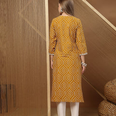 Stylum Women's Mustard Bandhej Printed & Embroidered Cotton Straight Kurta (MUSTGOPI)