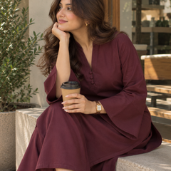 Maroon Solid Flared Kurta Set with Wide Sleeves
