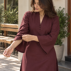 Maroon Solid Flared Kurta Set with Wide Sleeves