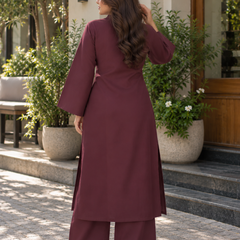 Maroon Solid Flared Kurta Set with Wide Sleeves