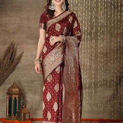 Stylum Women's Ethnic Motifs Woven Design Zari Silk Blend Banarasi Saree (Maroonpaan)