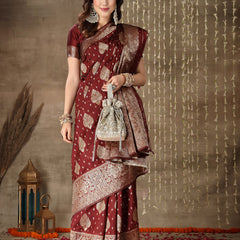 Stylum Women's Ethnic Motifs Woven Design Zari Silk Blend Banarasi Saree (Maroonpaan)