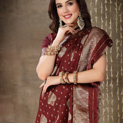 Stylum Women's Ethnic Motifs Woven Design Zari Silk Blend Banarasi Saree (Maroonpaan)