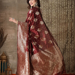 Stylum Women's Ethnic Motifs Woven Design Zari Silk Blend Banarasi Saree (Maroonpaan)