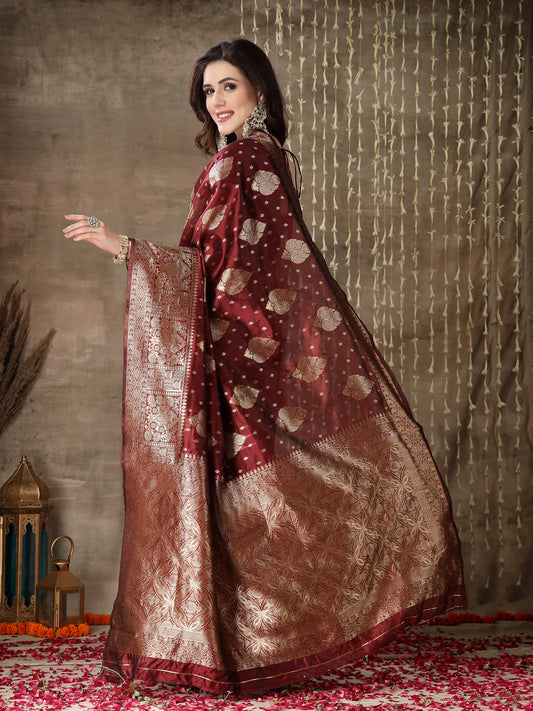 Stylum Women's Ethnic Motifs Woven Design Zari Silk Blend Banarasi Saree (Maroonpaan)