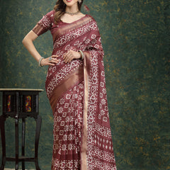 Stylum Women's Batik Print Cotton Blend Saree (Mauvedaabu)