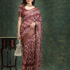 Stylum Women's Batik Print Cotton Blend Saree (Mauvedaabu)