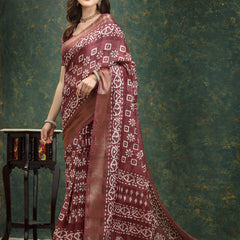 Stylum Women's Batik Print Cotton Blend Saree (Mauvedaabu)
