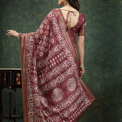 Stylum Women's Batik Print Cotton Blend Saree (Mauvedaabu)