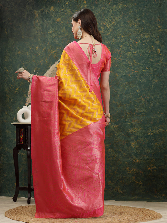 Stylum Women's Woven Design Zari Pure Silk Banarasi Saree (Mustardzara)