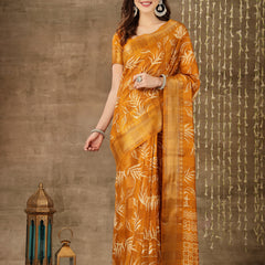 Stylum Women's Paisley Print Cotton Blend Saree (Mustpetal)