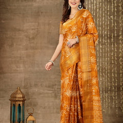 Stylum Women's Paisley Print Cotton Blend Saree (Mustpetal)