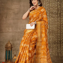Stylum Women's Paisley Print Cotton Blend Saree (Mustpetal)