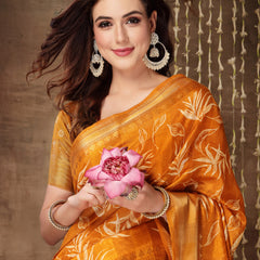 Stylum Women's Paisley Print Cotton Blend Saree (Mustpetal)