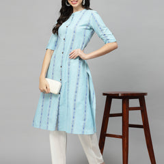 Stylum Women's Woven Design Cotton Blend A-Line Kurta (NANCYBLUE)