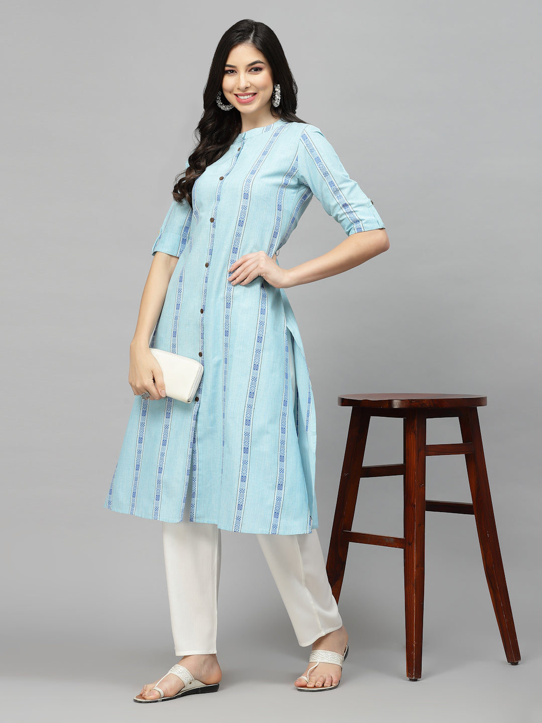 Stylum Women's Woven Design Cotton Blend A-Line Kurta (NANCYBLUE)