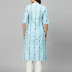 Stylum Women's Woven Design Cotton Blend A-Line Kurta (NANCYBLUE)
