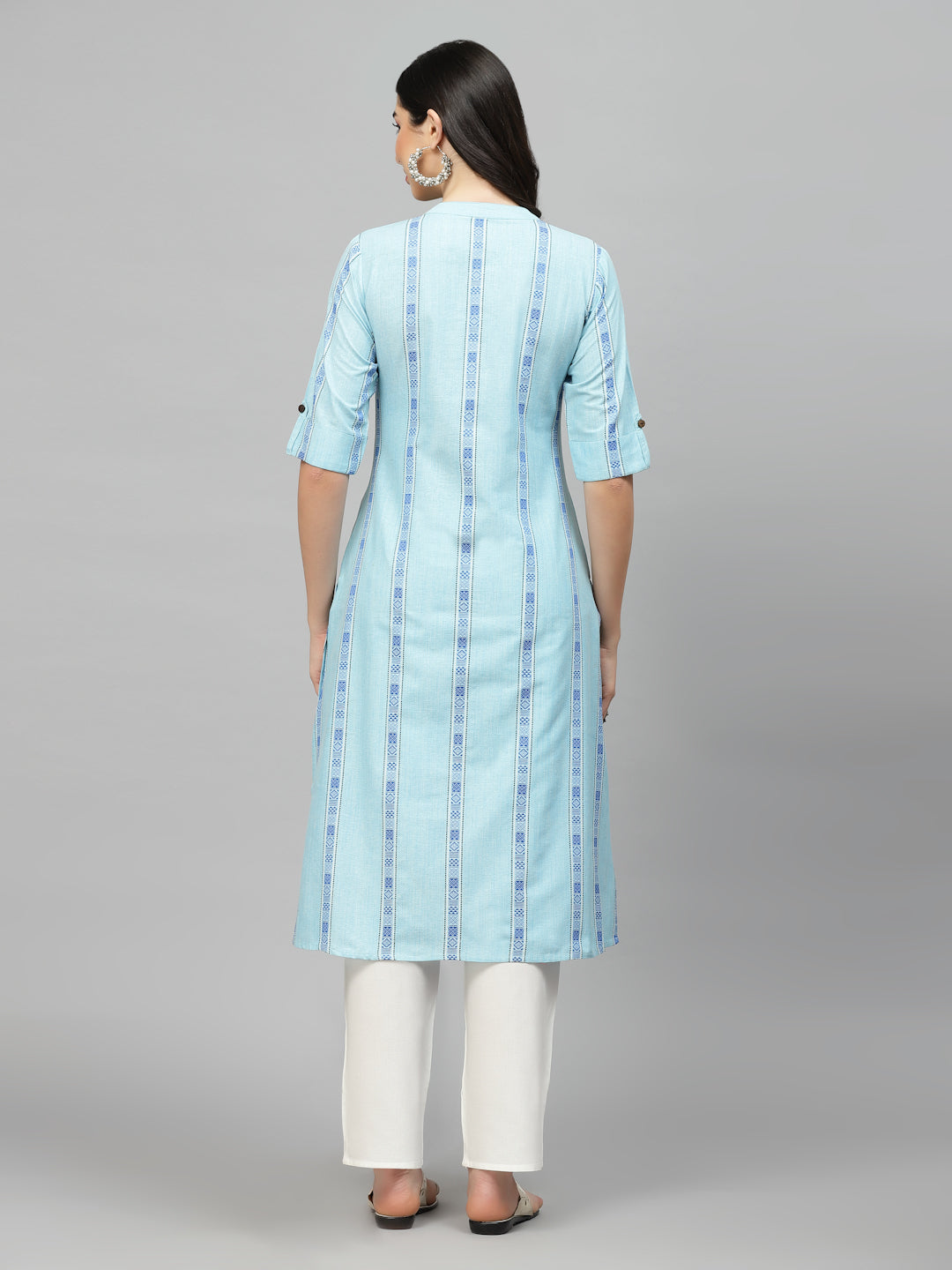 Stylum Women's Woven Design Cotton Blend A-Line Kurta (NANCYBLUE)