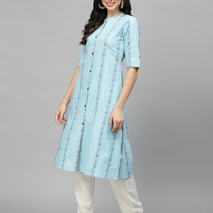 Stylum Women's Woven Design Cotton Blend A-Line Kurta (NANCYBLUE)