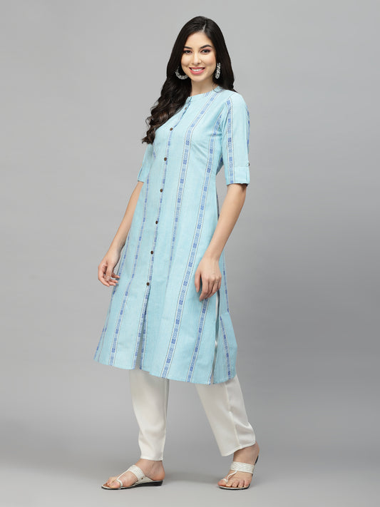 Stylum Women's Woven Design Cotton Blend A-Line Kurta (NANCYBLUE)
