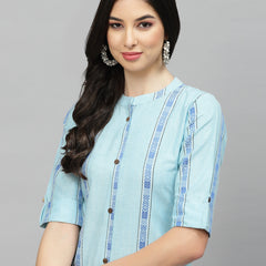 Stylum Women's Woven Design Cotton Blend A-Line Kurta (NANCYBLUE)