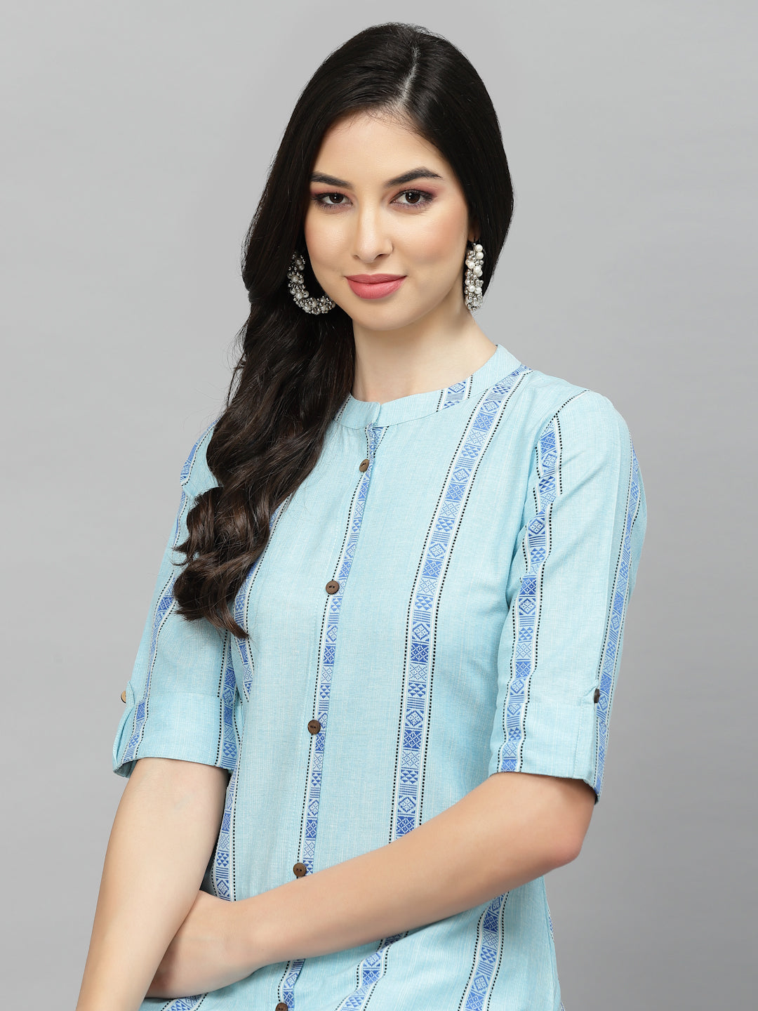 Stylum Women's Woven Design Cotton Blend A-Line Kurta (NANCYBLUE)