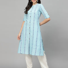 Stylum Women's Woven Design Cotton Blend A-Line Kurta (NANCYBLUE)