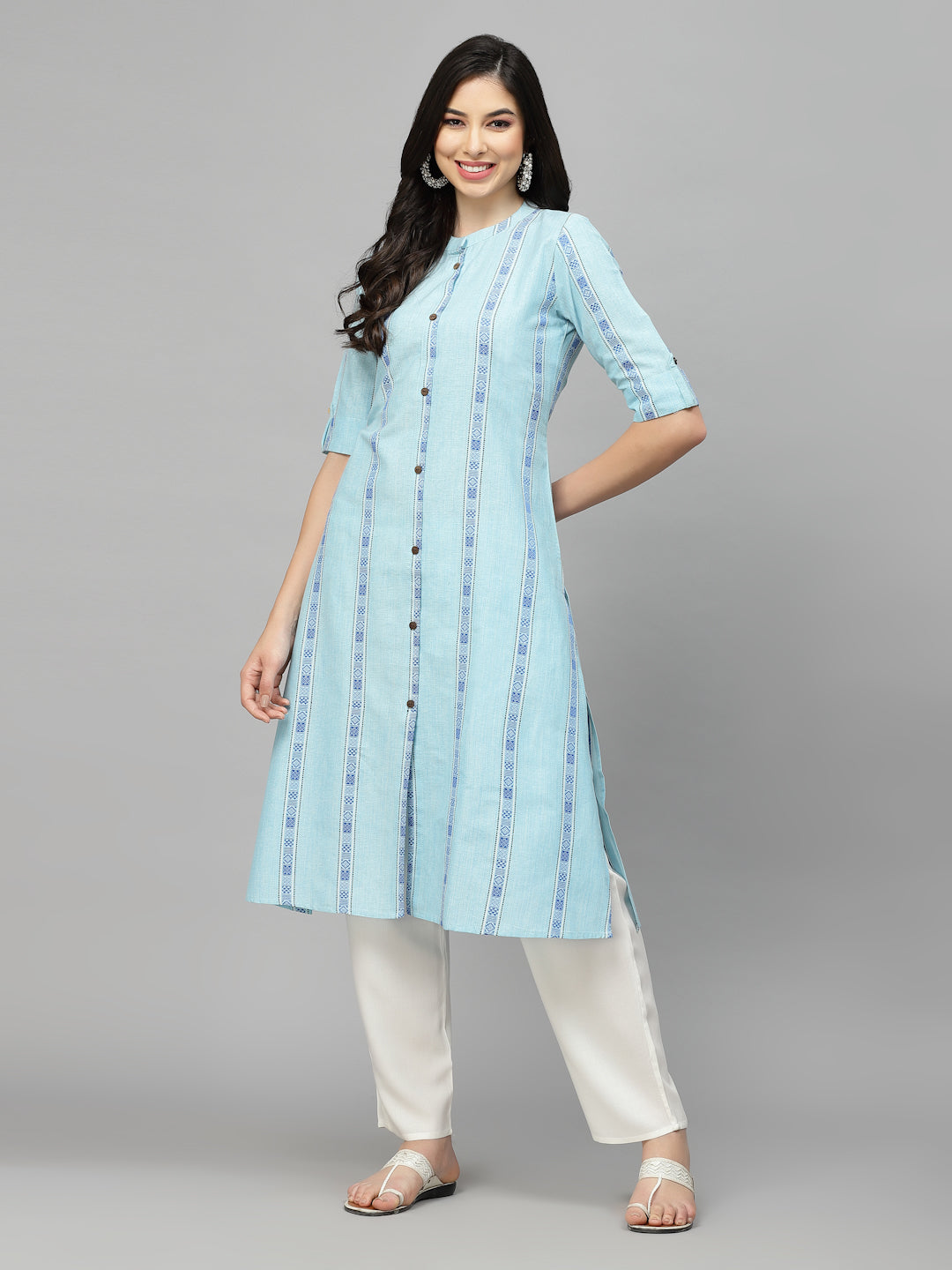 Stylum Women's Woven Design Cotton Blend A-Line Kurta (NANCYBLUE)