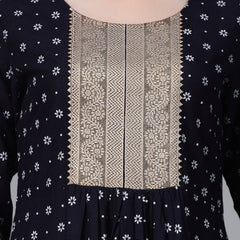 Stylum Women's Floral Printed Rayon Flared Kurta (NAVYSIGMA)