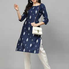 Stylum Women's Printed Rayon Straight Kurta (NAVYTILAK)