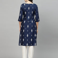 Stylum Women's Printed Rayon Straight Kurta (NAVYTILAK)