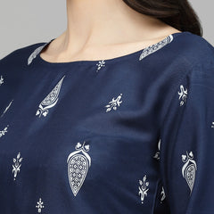Stylum Women's Printed Rayon Straight Kurta (NAVYTILAK)