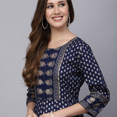 Stylum Women's Gold Printed Rayon Anarkali Kurta (NAVYVISTARA)