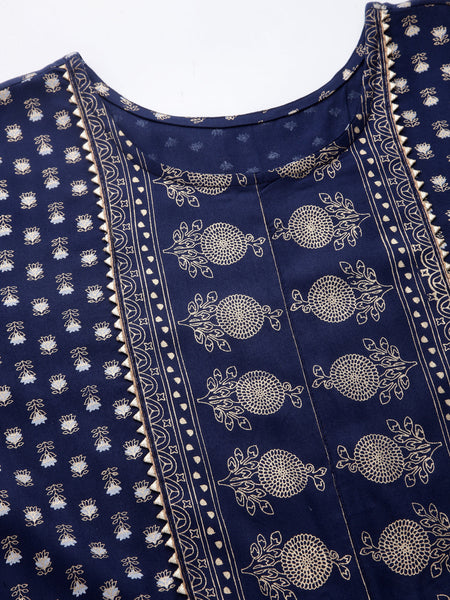 Stylum Women's Gold Printed Rayon Anarkali Kurta (NAVYVISTARA)