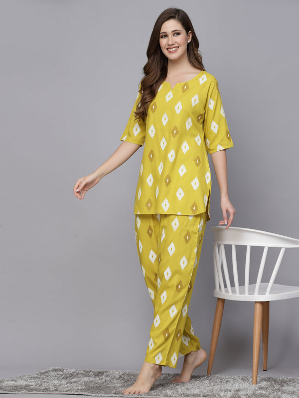 Stylum Women's Ikat Print Rayon Night Suit Set (NISTARROW)