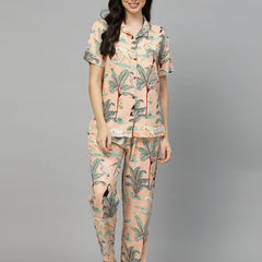 Stylum Women's Animal Rayon Printed Night Suit (NISTLIONPEACH)