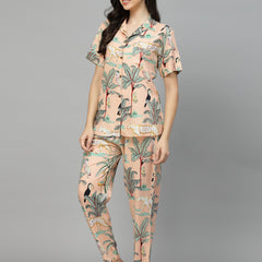 Stylum Women's Animal Rayon Printed Night Suit (NISTLIONPEACH)